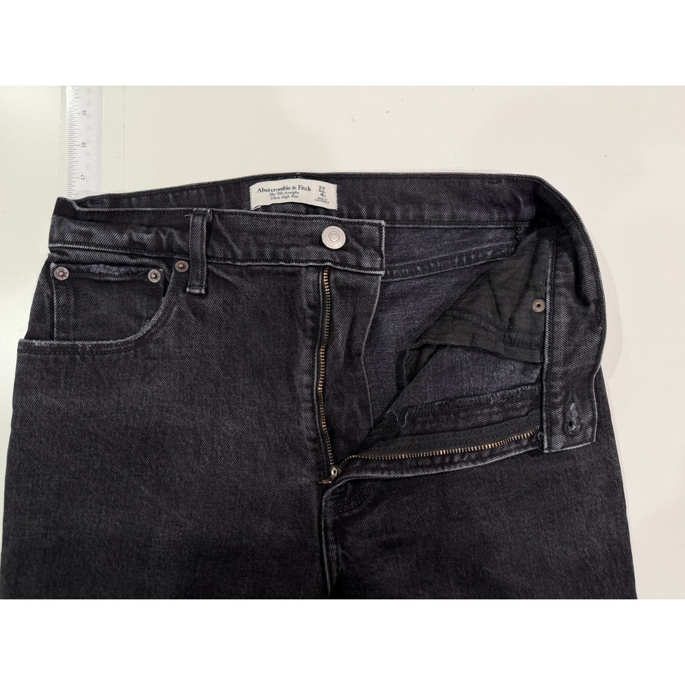 Abercrombie & Fitch Black The 90s Straight Ultra High Rise Jeans Raw Hem 27 4R - Picture 5 of 8